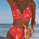 Biquíni sexy cruzado com estampa floral