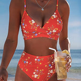 Biquíni sexy cruzado com estampa floral