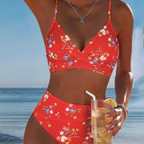 Biquíni sexy cruzado com estampa floral