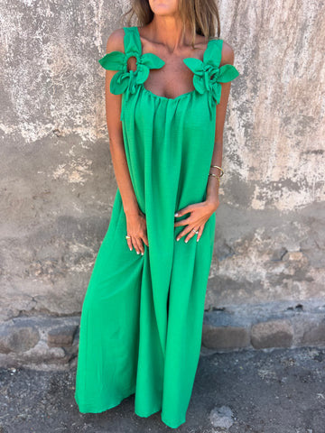 Kika | Vestido feminino de cor sólida com padrão floral