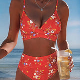 Biquíni sexy cruzado com estampa floral