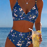 Biquíni sexy cruzado com estampa floral