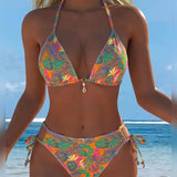 Biquíni halter estampado
