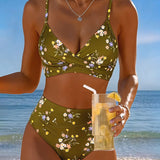 Biquíni sexy cruzado com estampa floral