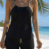 Tankini Estampa de Leopardo Canelado com Cordão de Ajuste