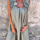 Kika | Vestido feminino de cor sólida com padrão floral