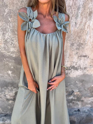 Kika | Vestido feminino de cor sólida com padrão floral