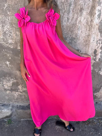 Kika | Vestido feminino de cor sólida com padrão floral