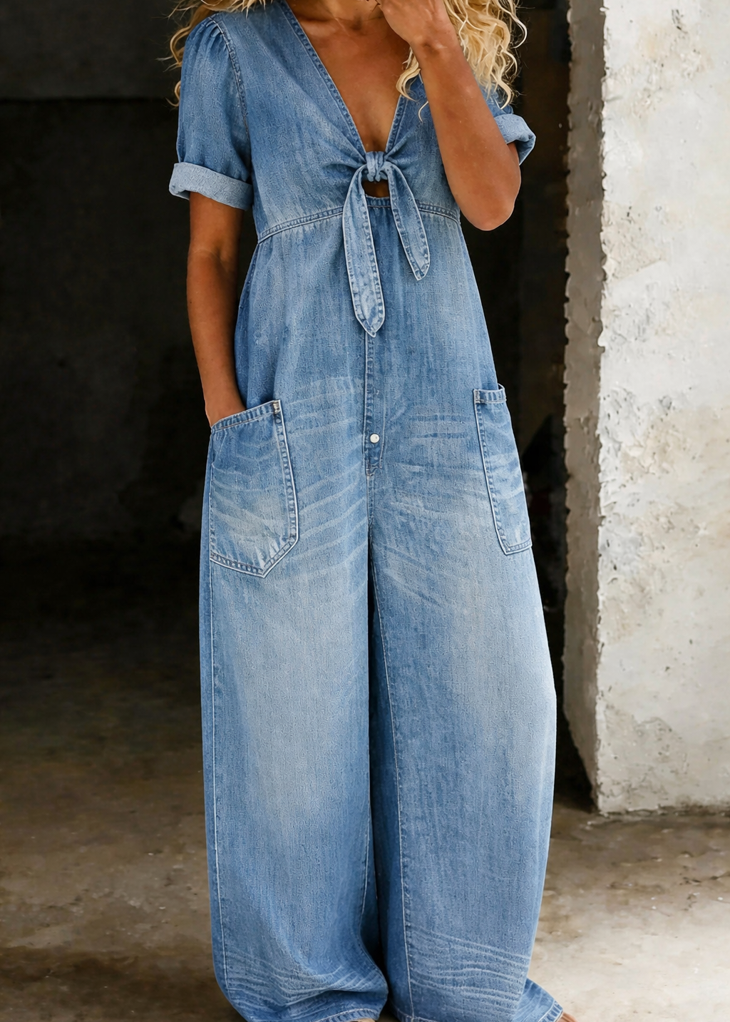Maya | Macacão de denim com decote em V