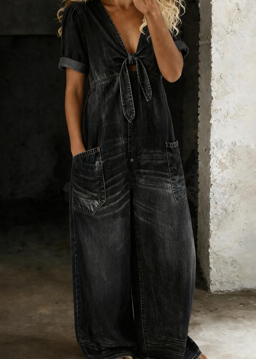 Maya | Macacão de denim com decote em V