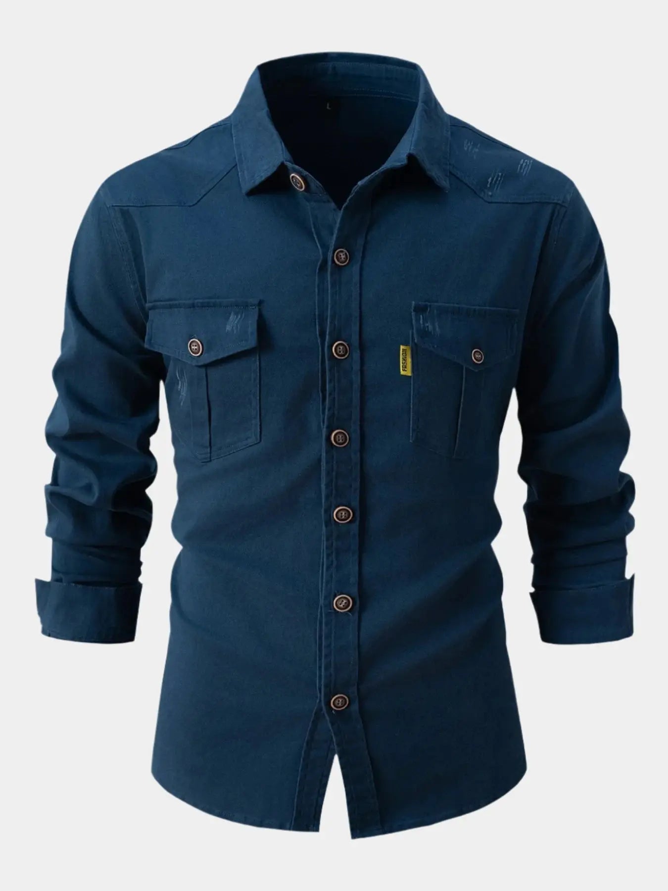 Camisa de Mistura de Denim - Botões