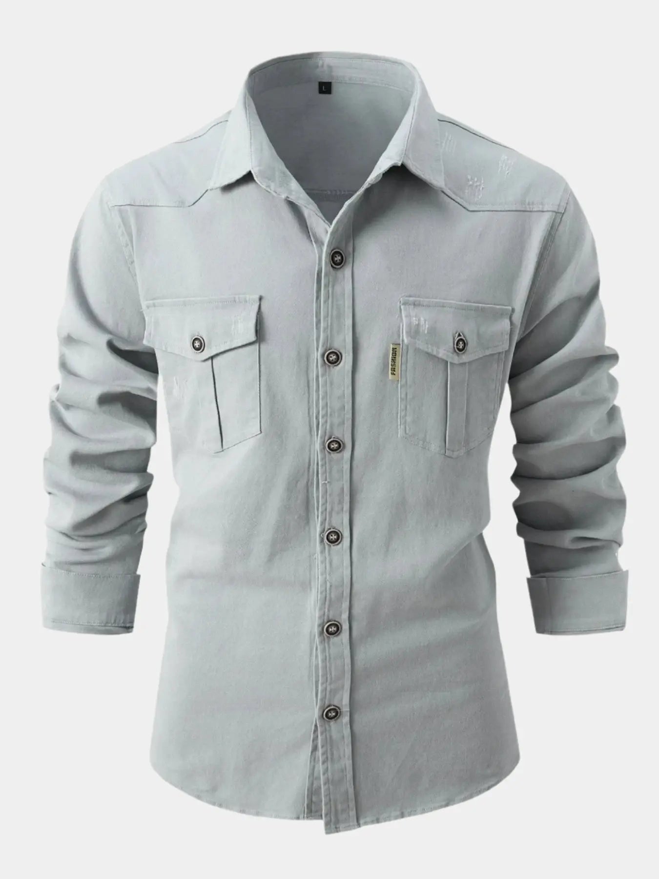 Camisa de Mistura de Denim - Botões