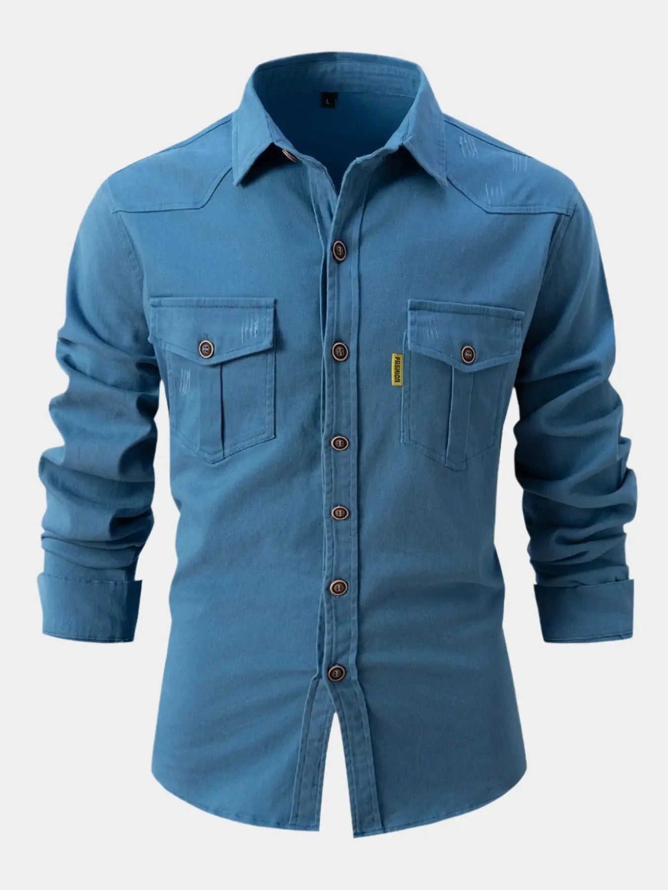 Camisa de Mistura de Denim - Botões