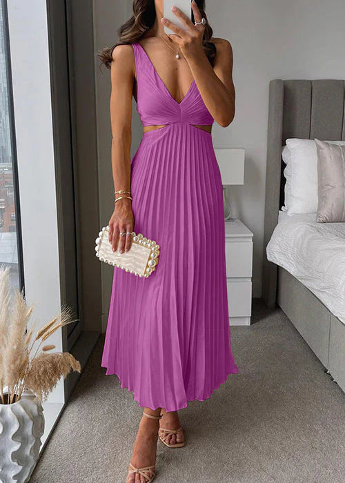 Valeria | Vestido maxi plisado de silhueta fluida