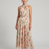 Aurora | Vestido Médio Floral com Decote Alto