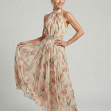Aurora | Vestido Médio Floral com Decote Alto
