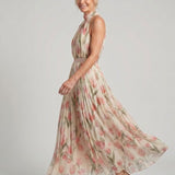 Aurora | Vestido Médio Floral com Decote Alto