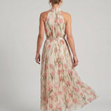 Aurora | Vestido Médio Floral com Decote Alto