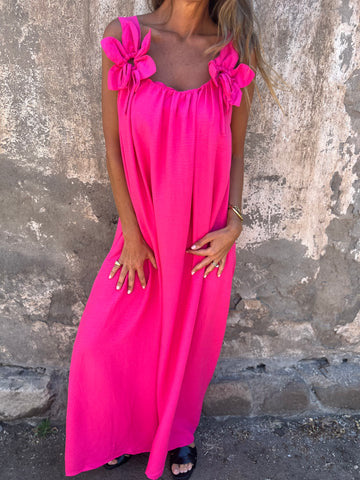 Kika | Vestido feminino de cor sólida com padrão floral