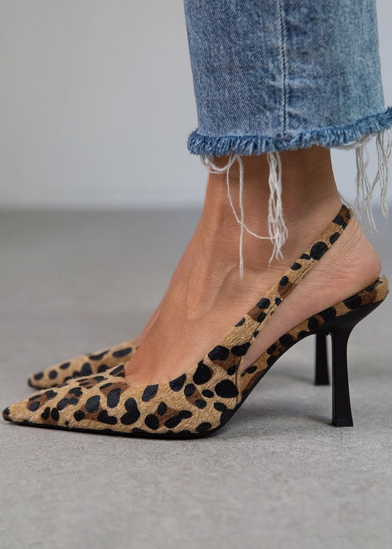 Liorina - Escarpins cáqui com estampado de leopardo e biqueira pontiaguda
