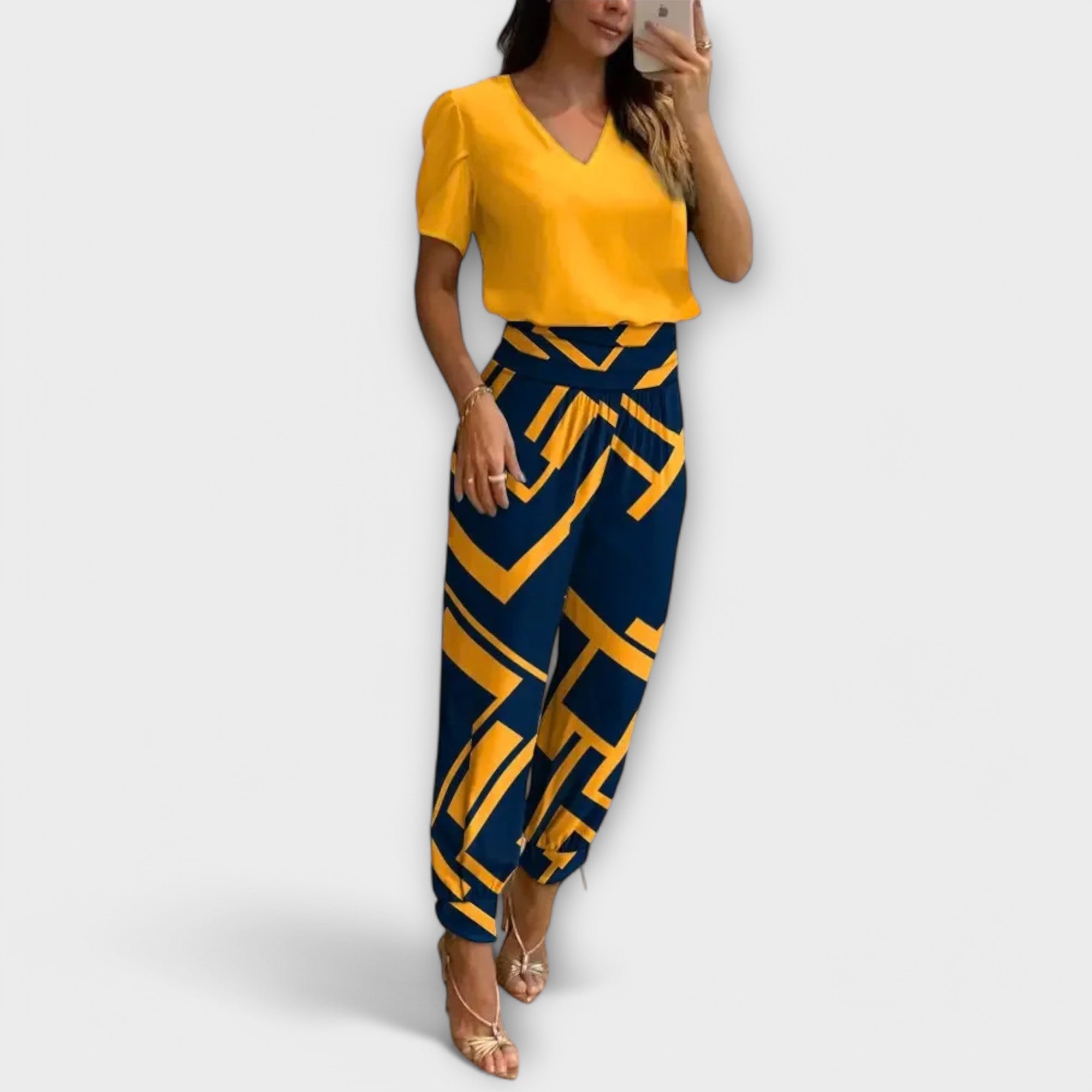 Irmelinda - Conjunto elegante camisola e calças