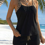 Tankini Estampa de Leopardo Canelado com Cordão de Ajuste