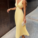 Valeria | Vestido maxi plisado de silhueta fluida