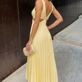 Valeria | Vestido maxi plisado de silhueta fluida