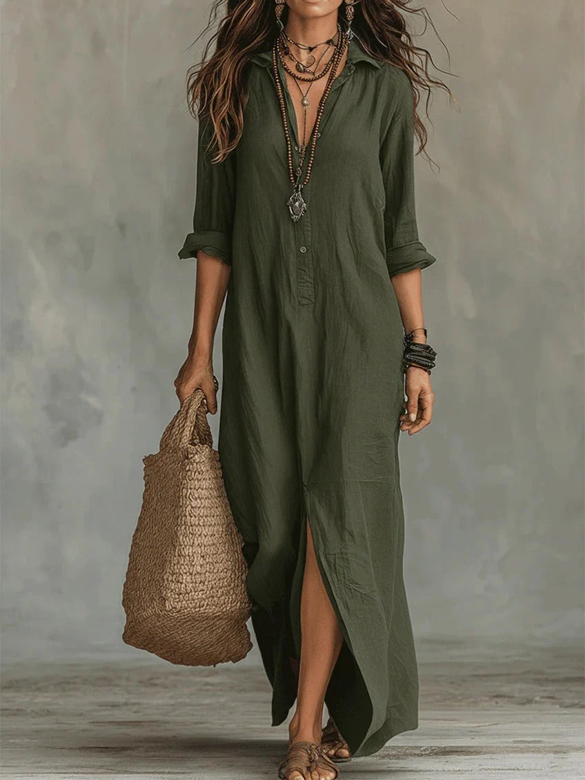 Vestido Camiseiro Amélia – Elegância Descontraída para Todos os Dias