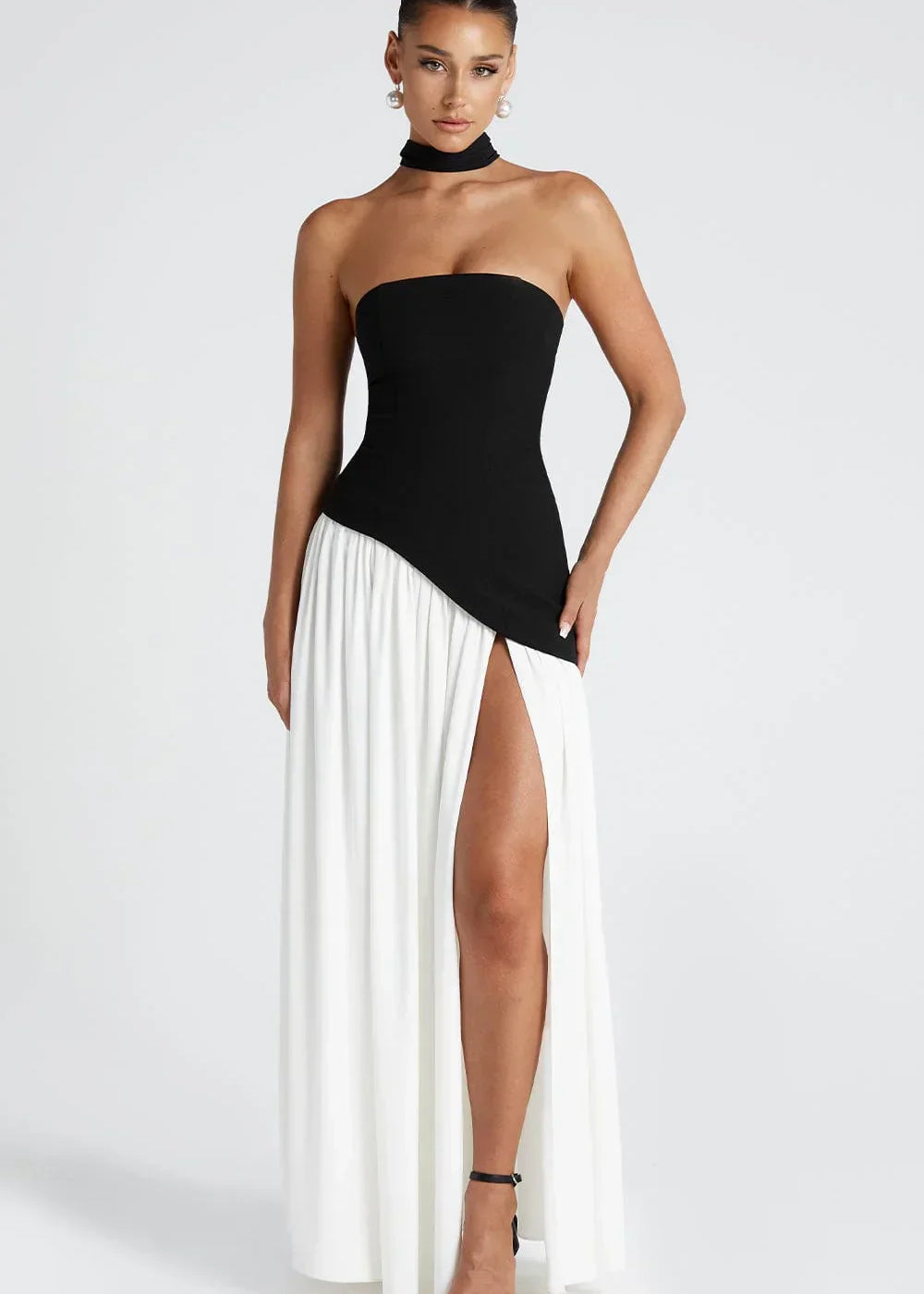 Joana - Vestido Longo Detalhe de Lenço e Fenda Alta