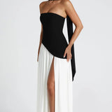 Joana - Vestido Longo Detalhe de Lenço e Fenda Alta