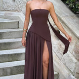 Joana - Vestido Longo Detalhe de Lenço e Fenda Alta