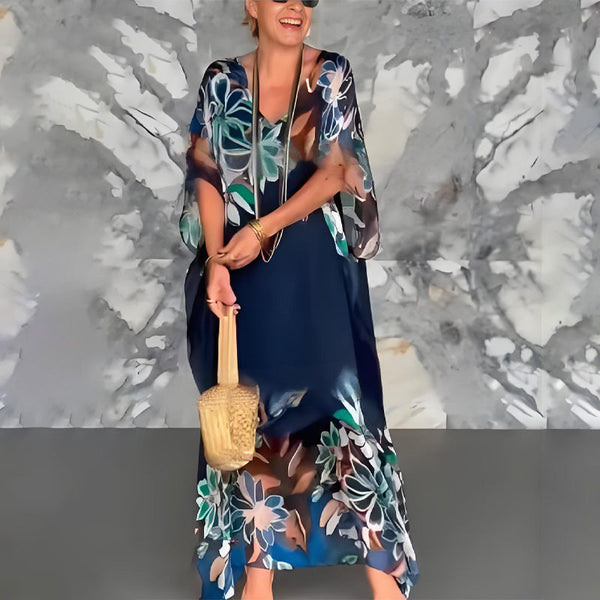 Ema | Vestido longo de chiffon elegante com estampa