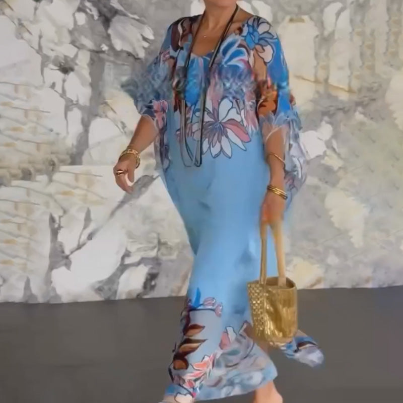 Ema | Vestido longo de chiffon elegante com estampa